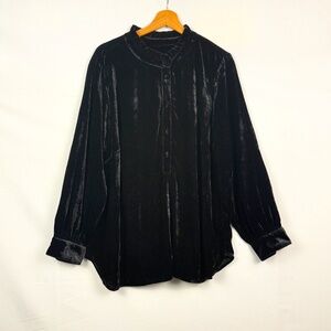 Talbots Women Velvet Button-front Shirt Blouse Sz 2X Luxe Goth Holidays Witchy